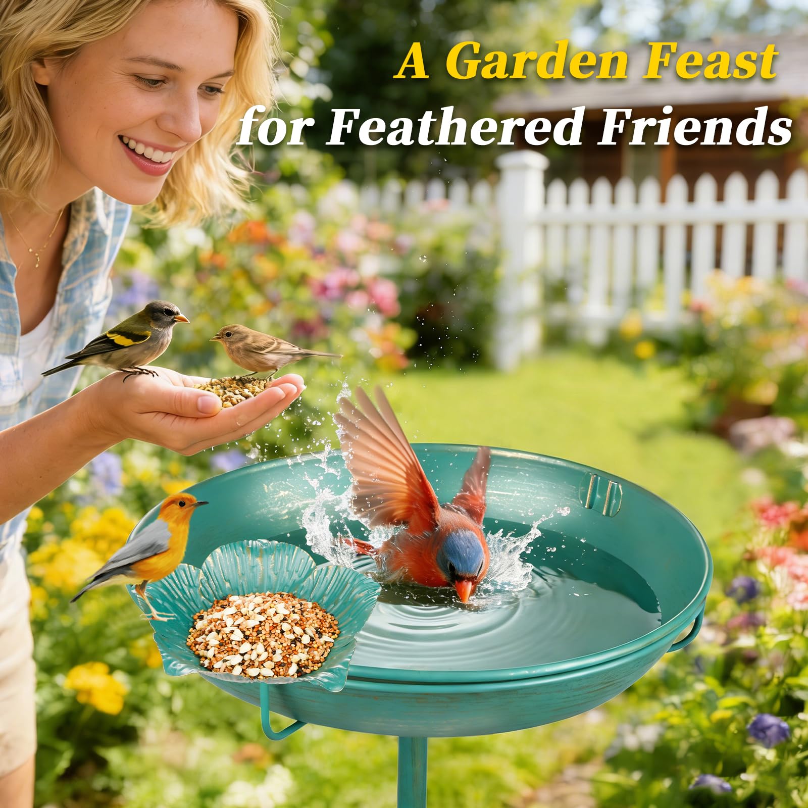 Close-up of the Mellbree Bird Bath side feeder tray