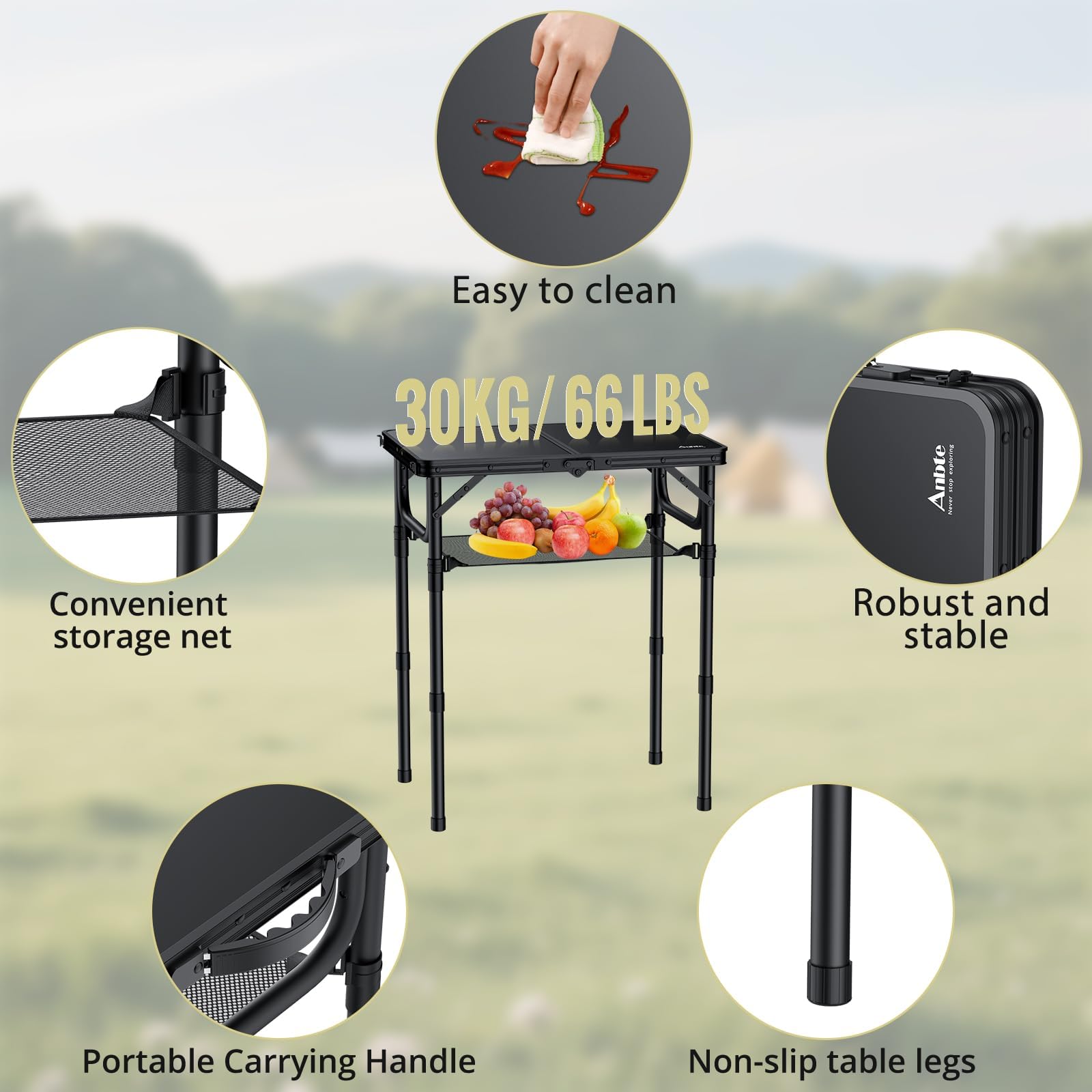 Close-up of the mesh tray included with the camping table