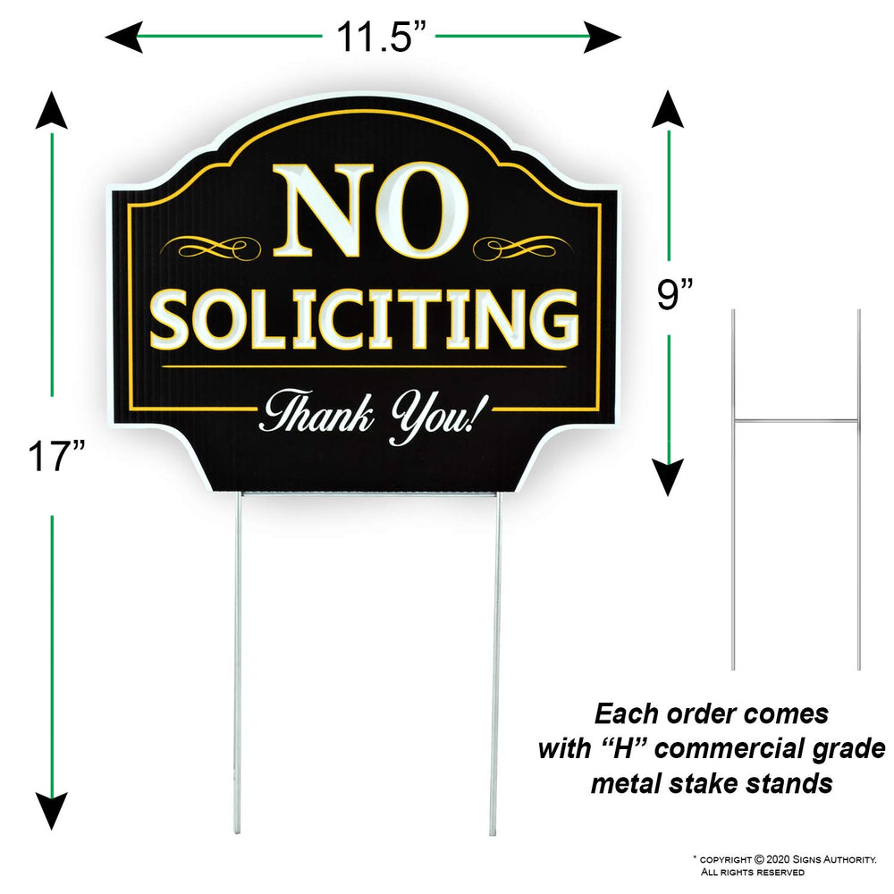Close-up of the message on the Signs Authority No Soliciting Sign