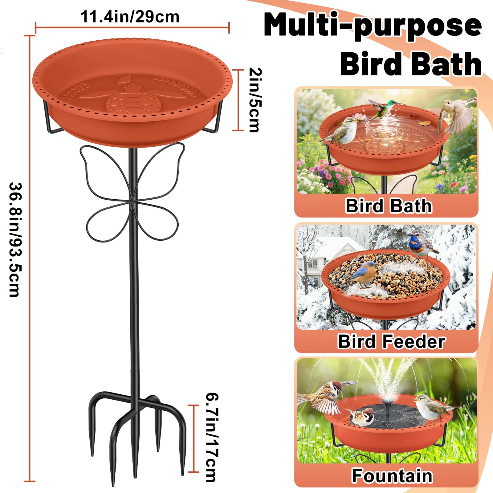 Close-up of the metal butterfly pillar design on YOADEHOA Bird Bath