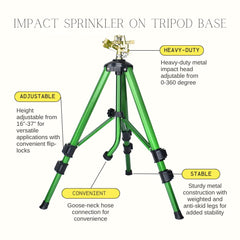 Close-up of the metal impact head of Cheerwater tripod sprinkler