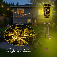Close-up of the metal pipes of Howarmer Hummingbird Solar Wind Chimes