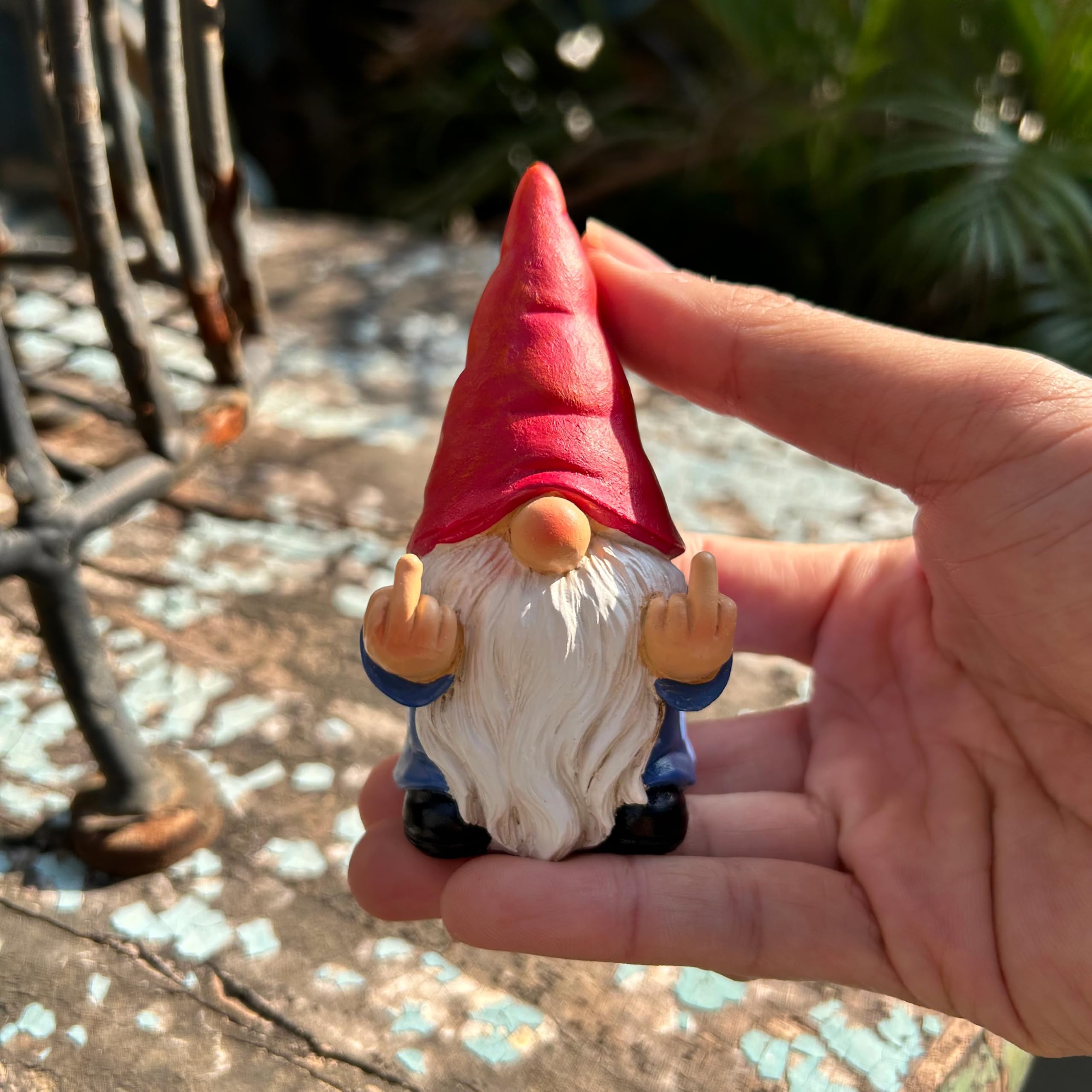 Close-up of the Middle Finger Gnome Mini 3.5in showing hand-painted features