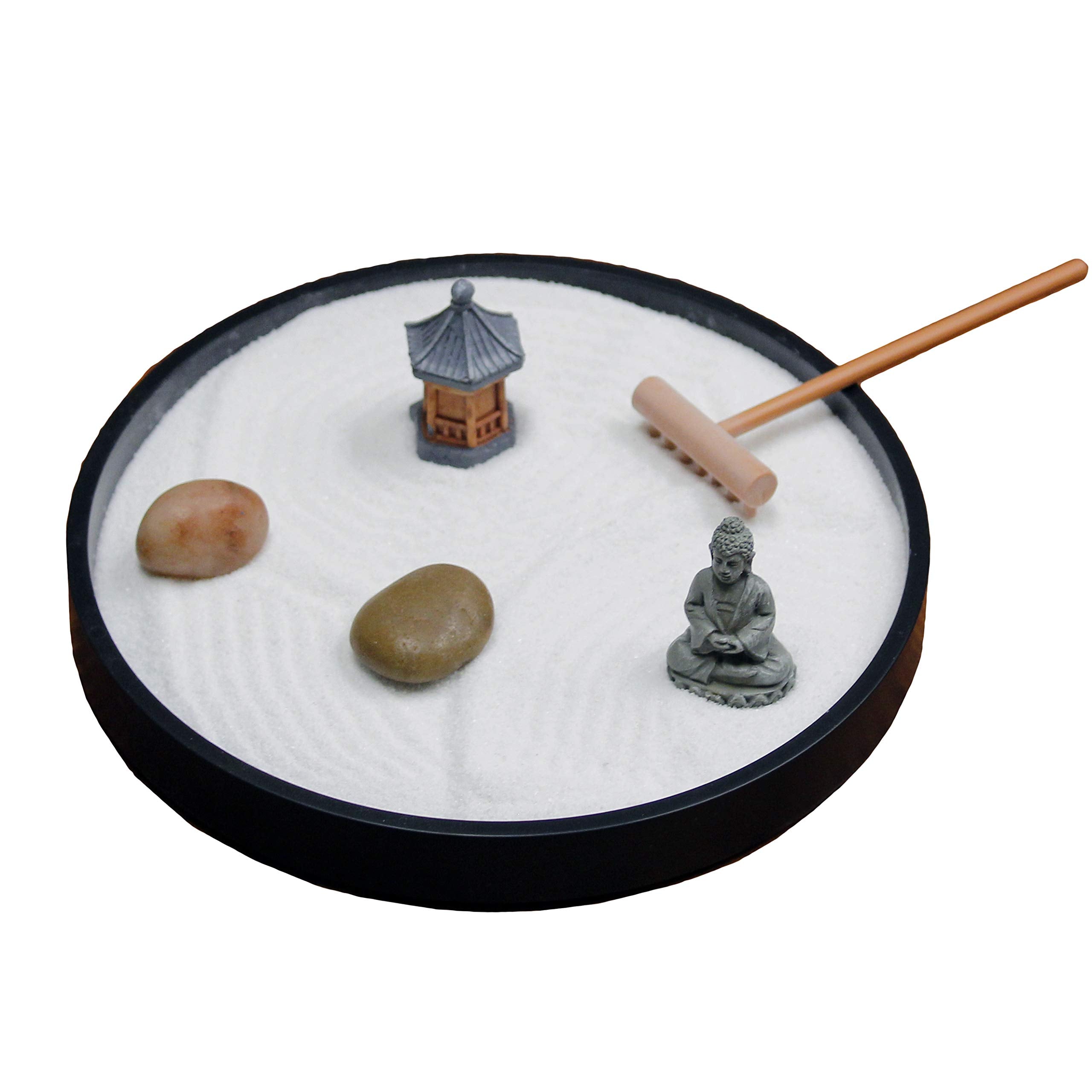 Close-up of the miniature Buddha figure in the Zen Garden