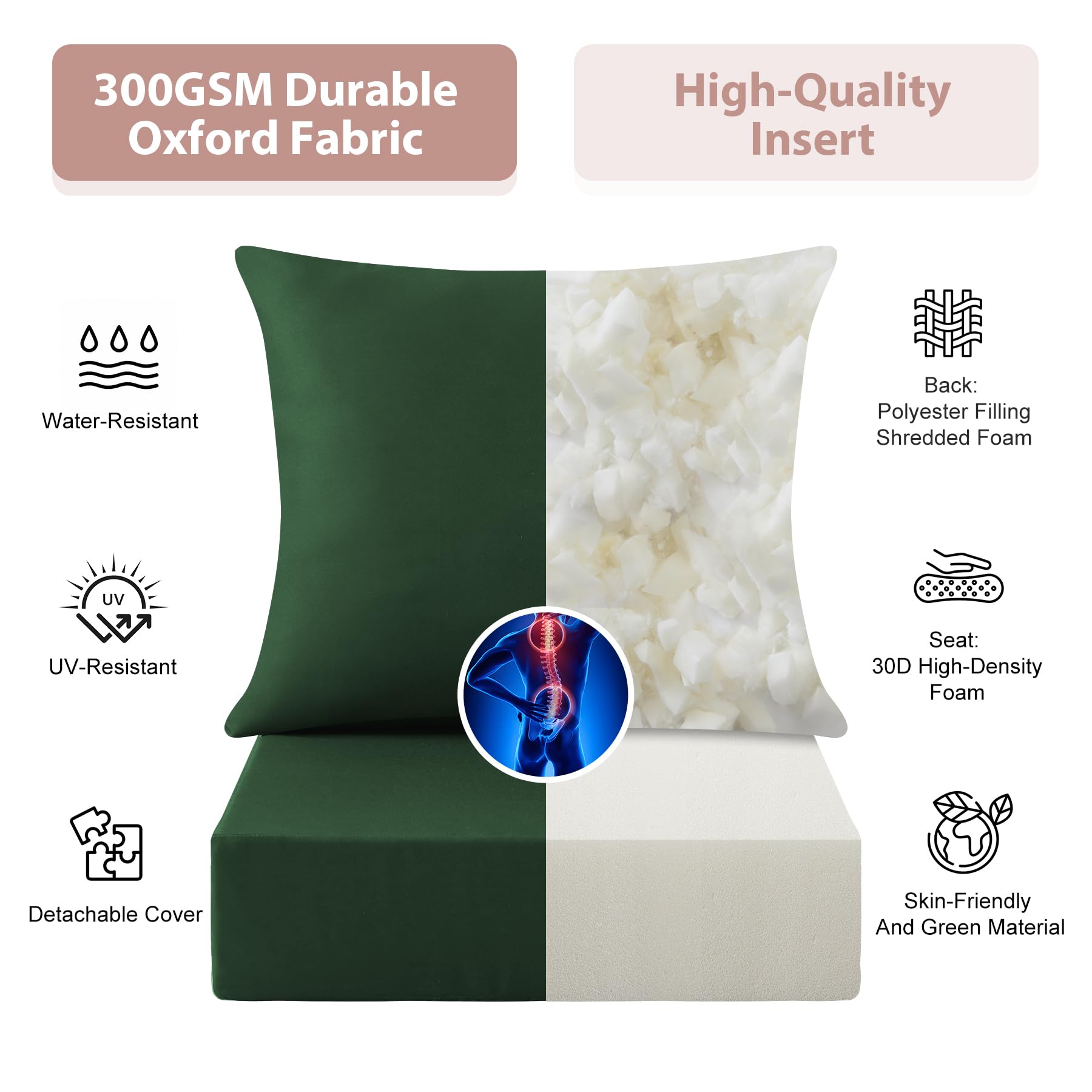 Close-up of the MuaMelop cushion's high-density foam