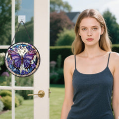 Close-up of the multi-colour stained glass suncatcher