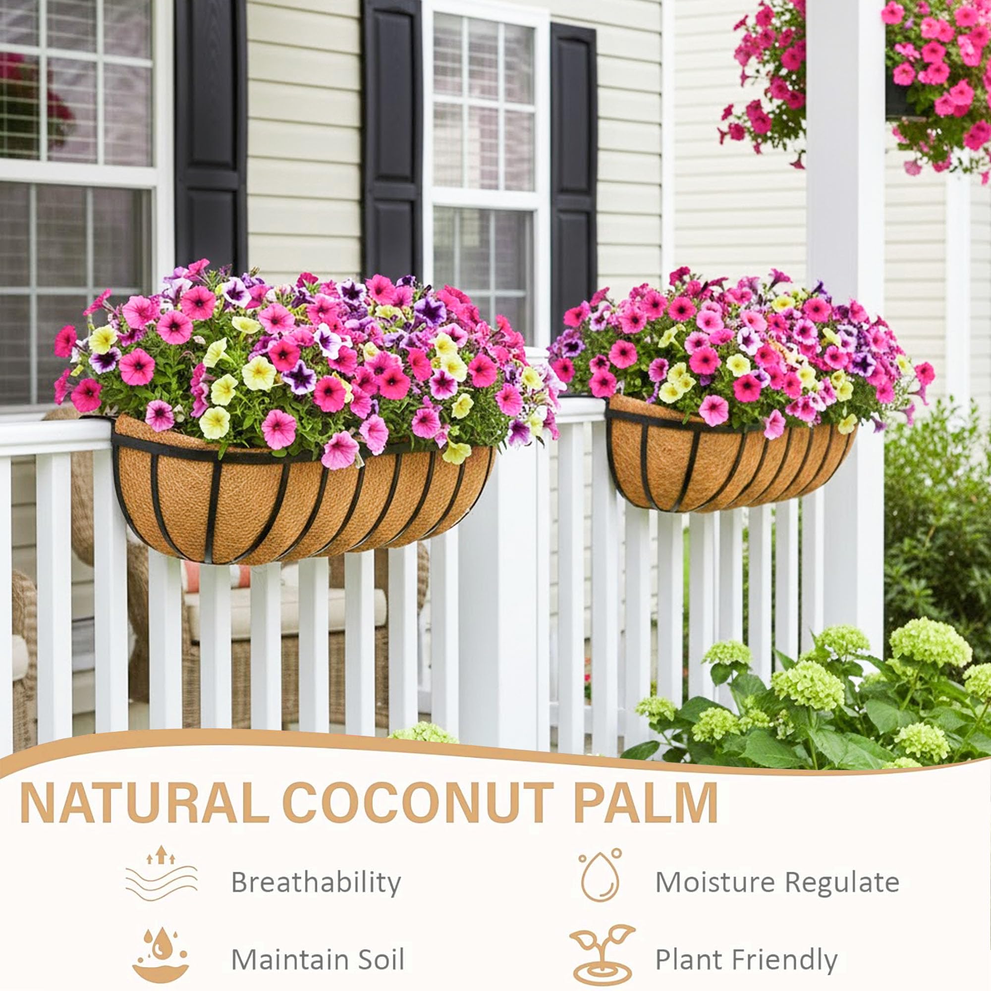 Close-up of the natural coco coir liner in XXFBJNMD planter