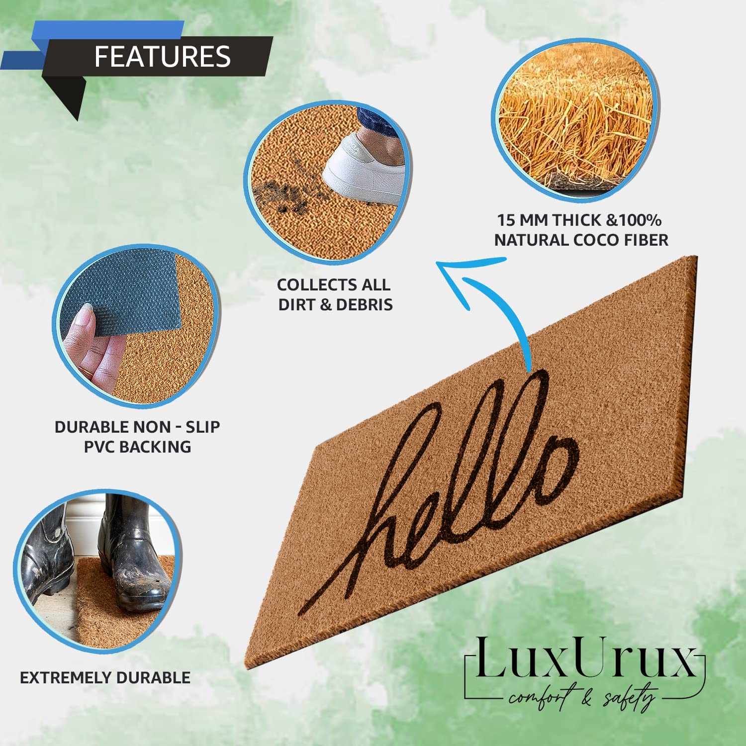 Close-up of the natural coir fibers on LuxUrux door mat