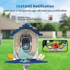 Close-up of the NAVFS bird feeder camera with solar panel