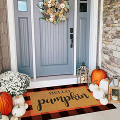Close-up of the non-slip backing of the Hello Pumpkin mat