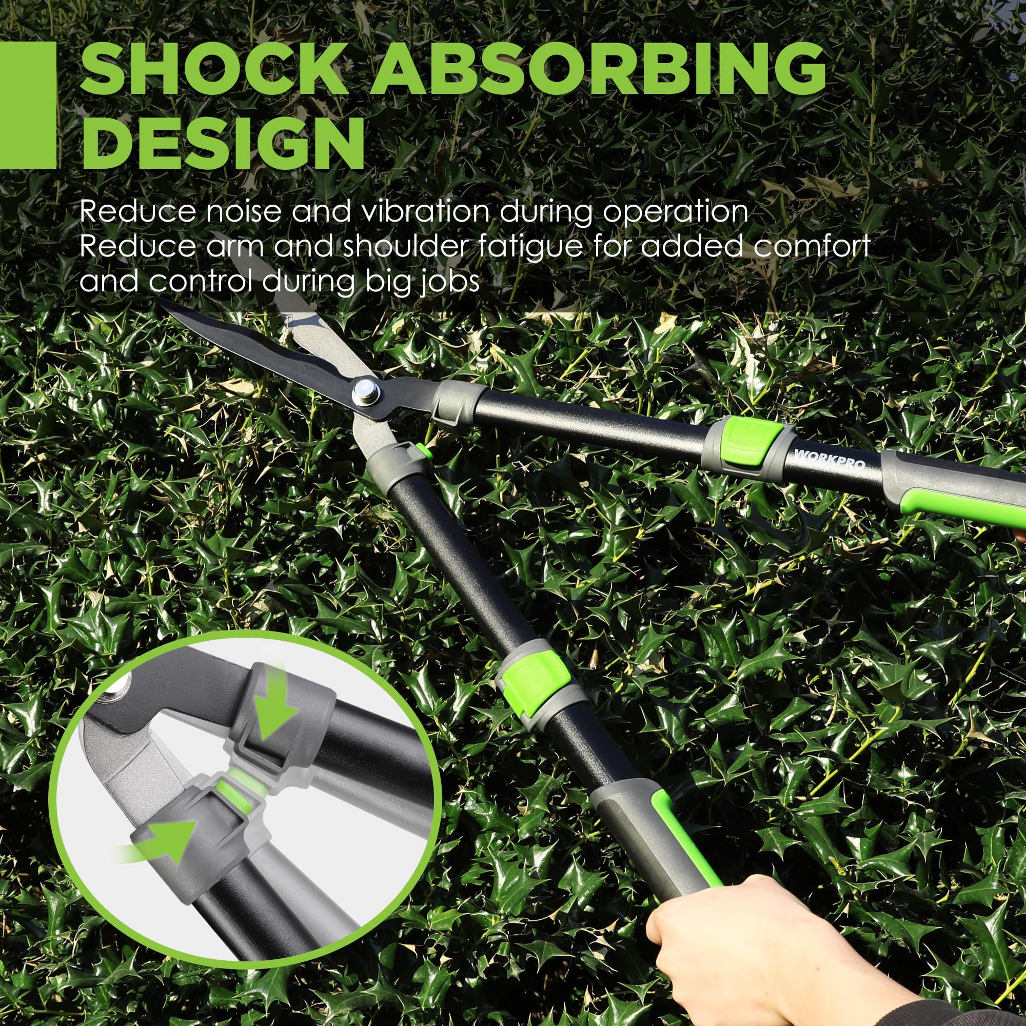 Close-up of the non-slip ergonomic grips on WORKPRO Hedge Shear