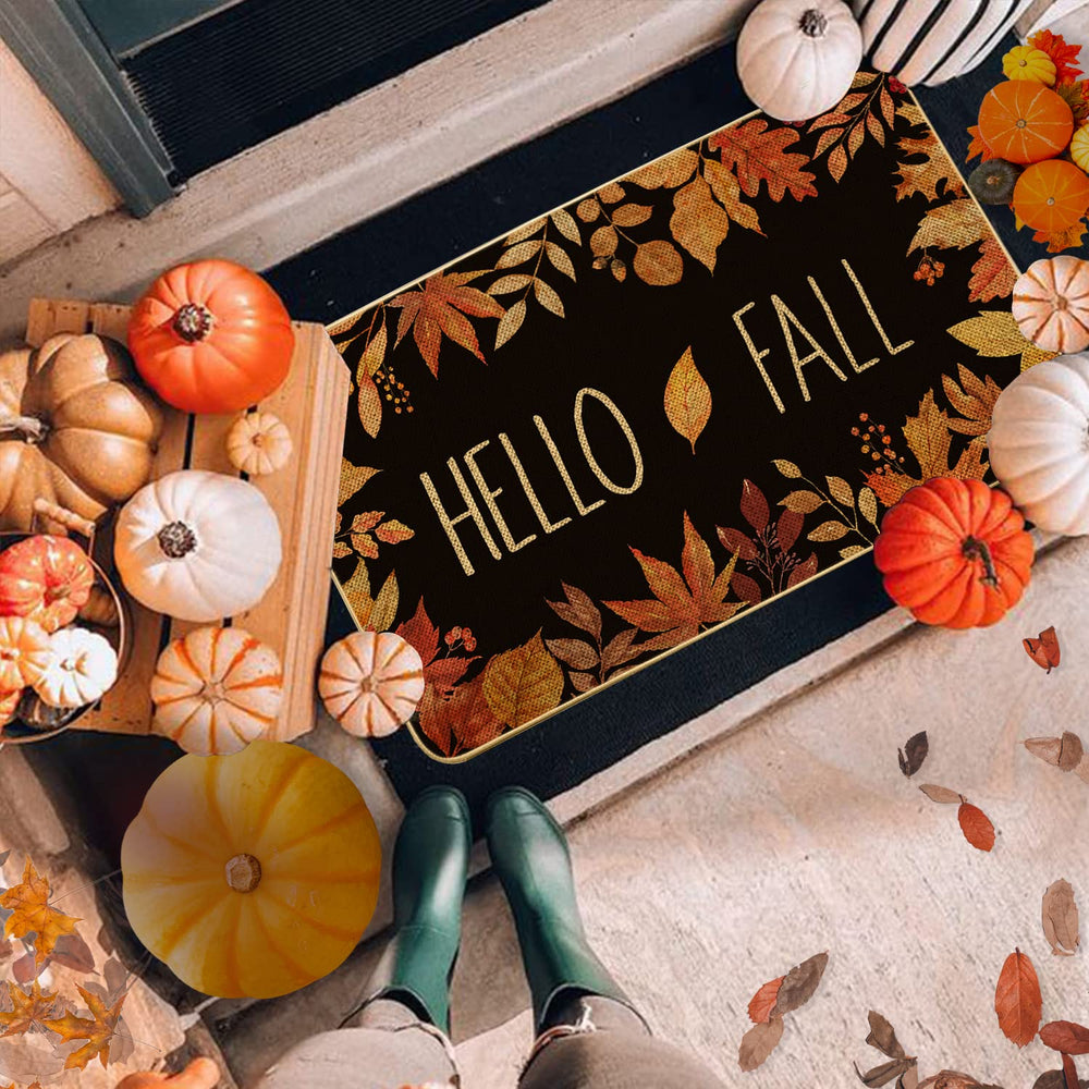 Close-up of the non-slip rubber backing of ARTDMT Hello Fall Doormat