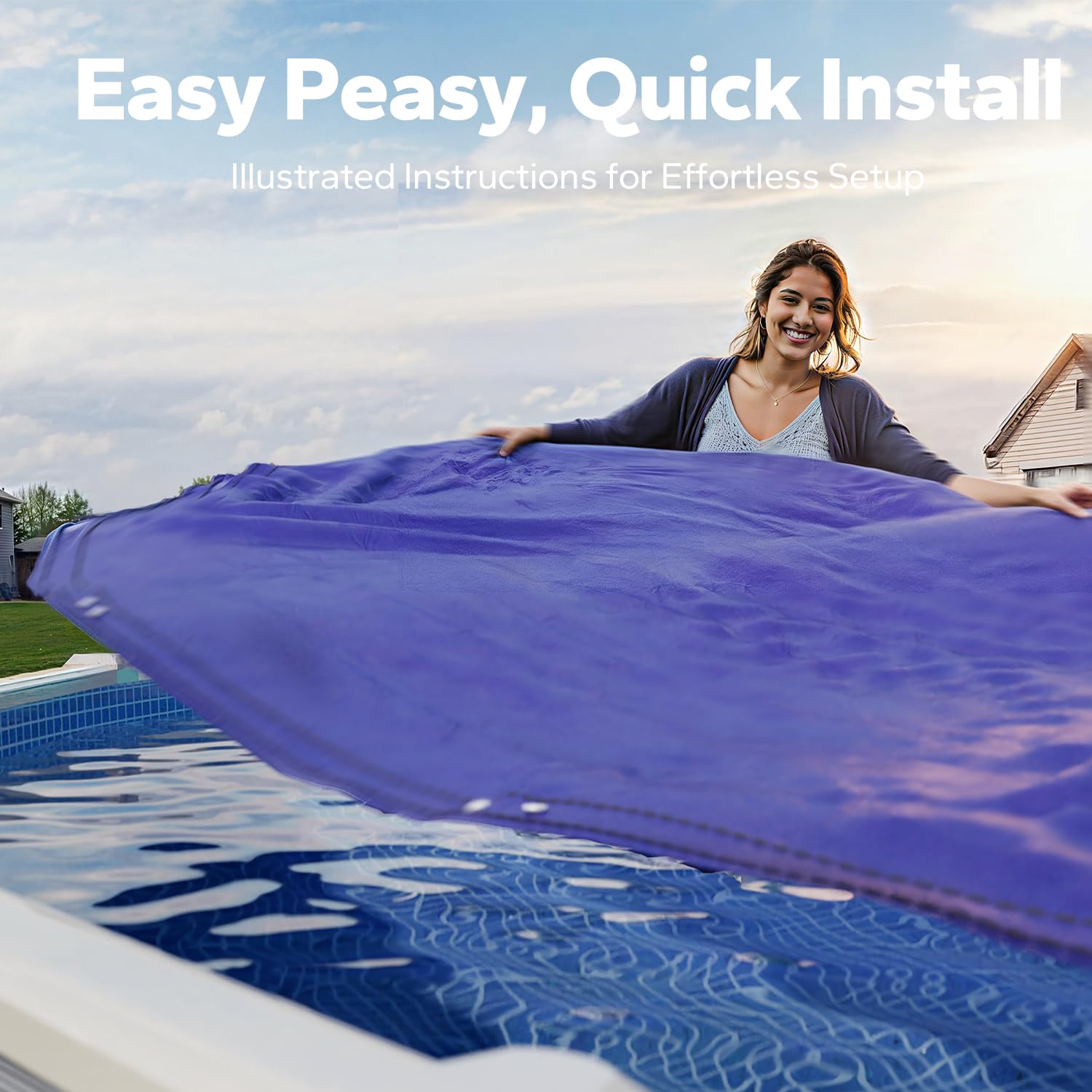 Close-up of the nylon rope and pulley system of the SUMMERBUDDY pool cover