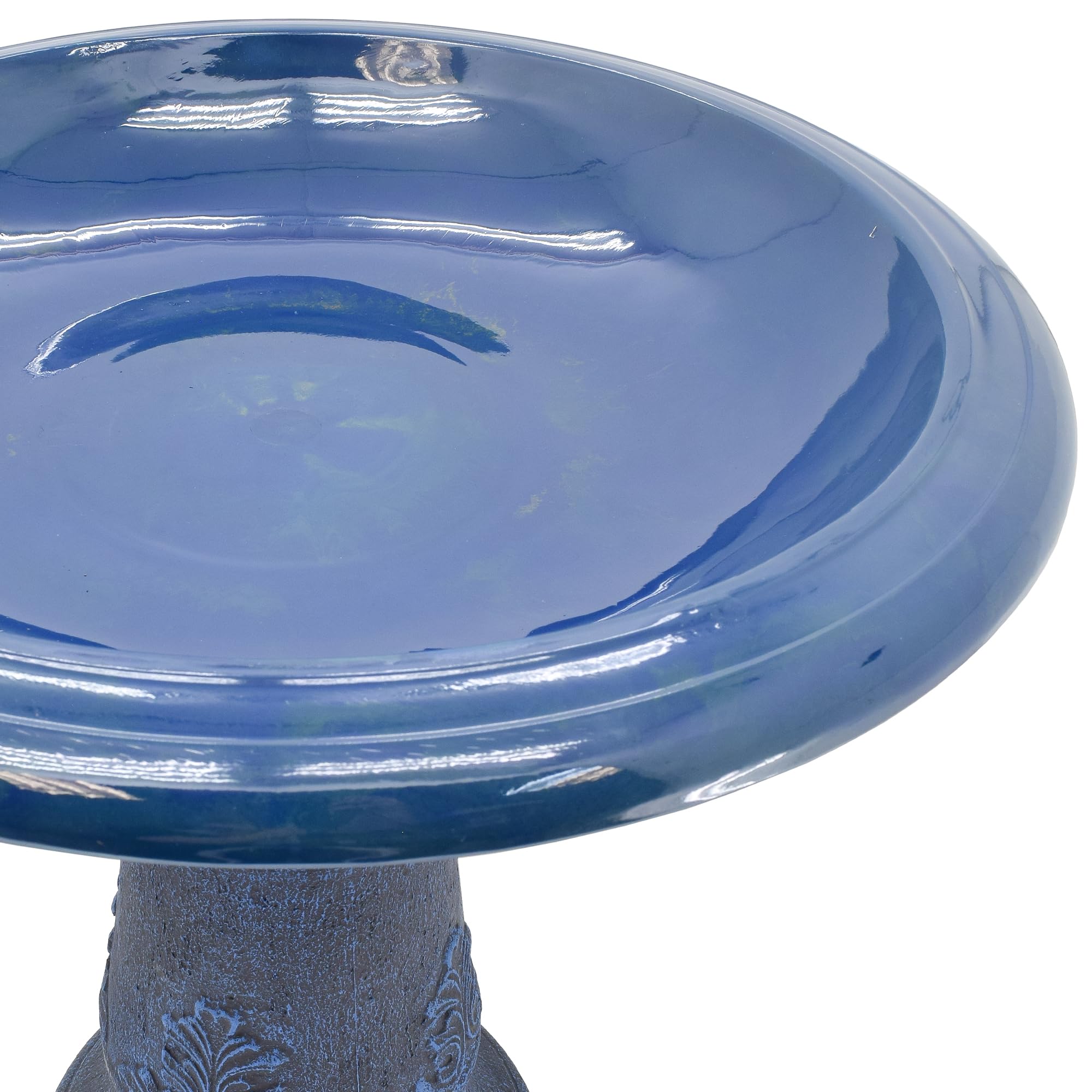 Close-up of the ornate floral design on Arcadia Bird Bath