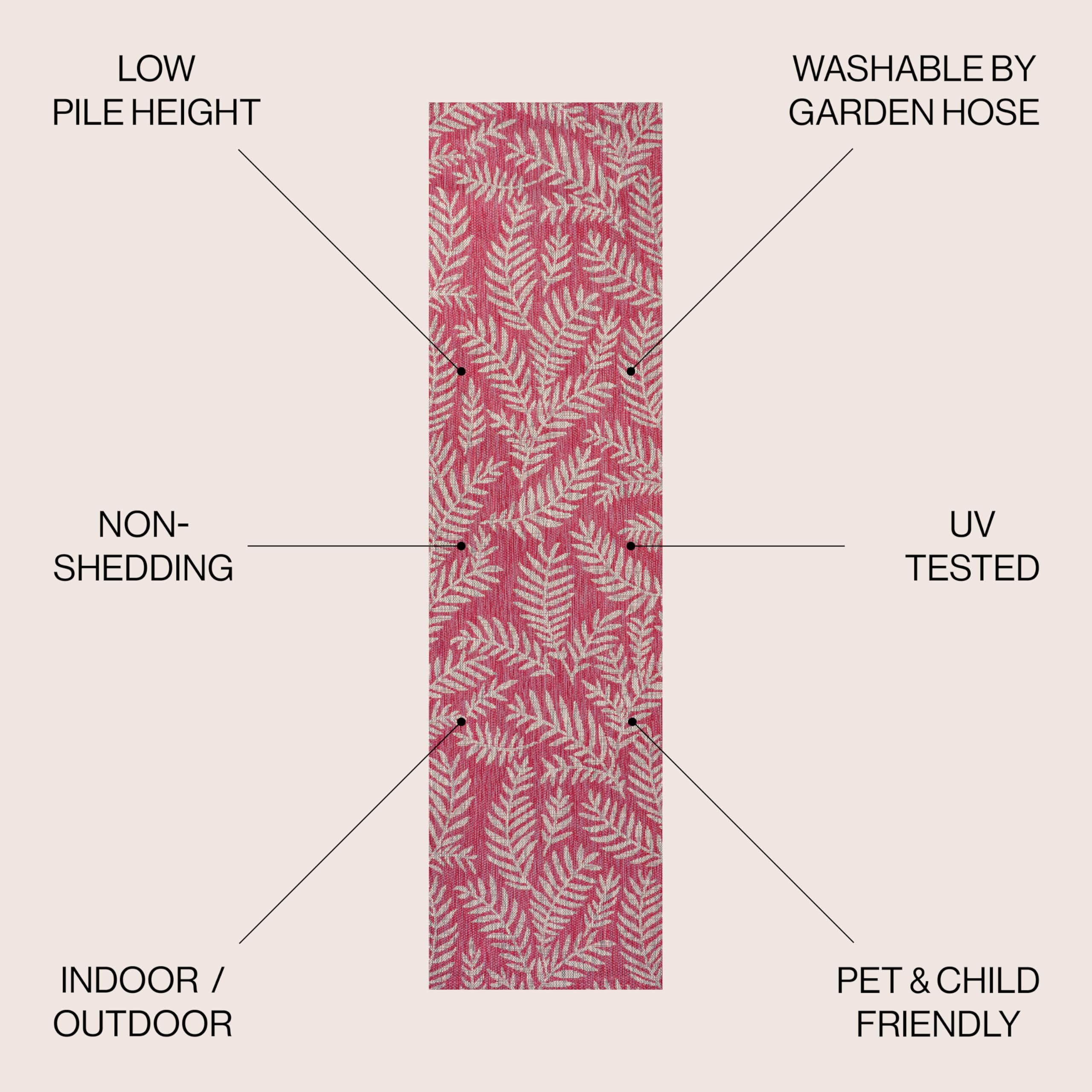 Close-up of the palm frond pattern on JONATHAN Y runner rug