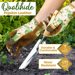 Close-up of the pigskin leather palm on HANDLANDY gardening gloves