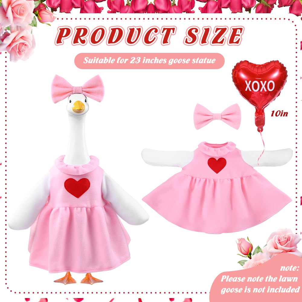 Close-up of the pink heart design on the goose outfit