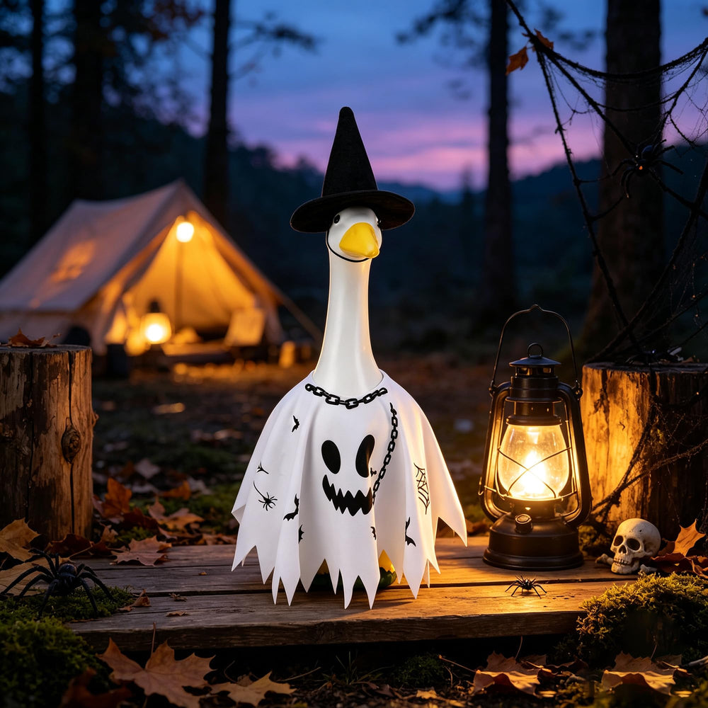 Close-up of the pointed witch's hat for goose statue