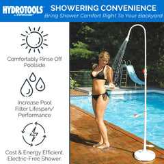 Close-up of the pressurized shower head on Swimline Poolside Shower