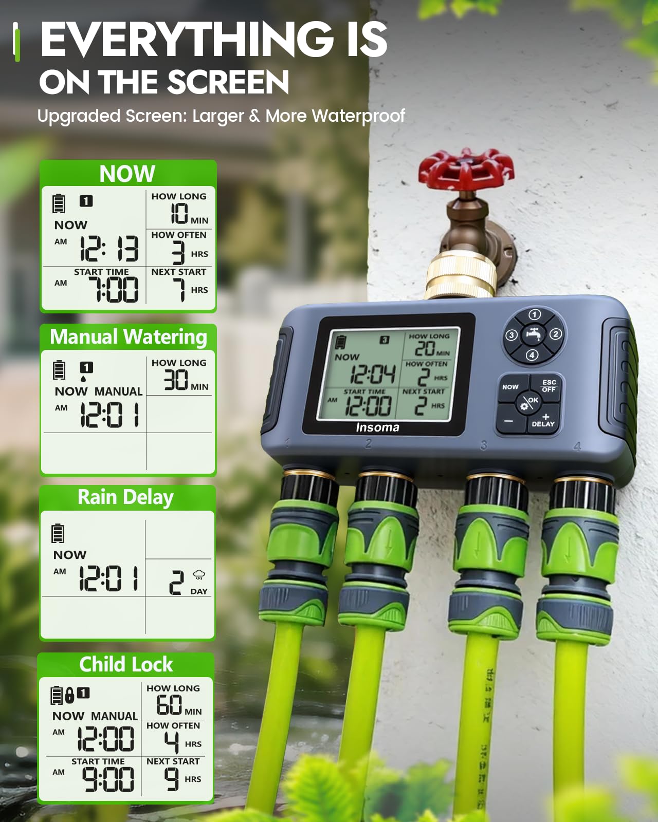 Close-up of the programmable buttons on Insoma Water Timer
