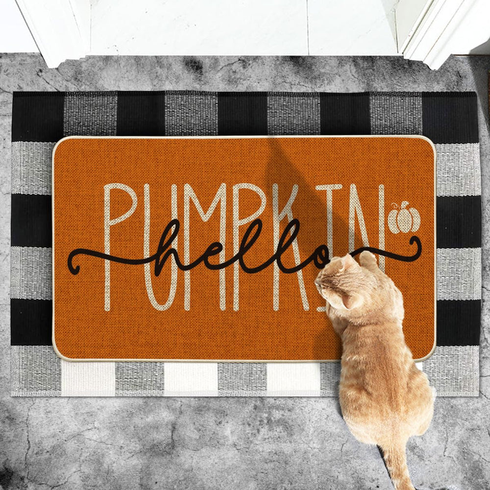 Close-up of the pumpkin design on Artoid Mode Doormat