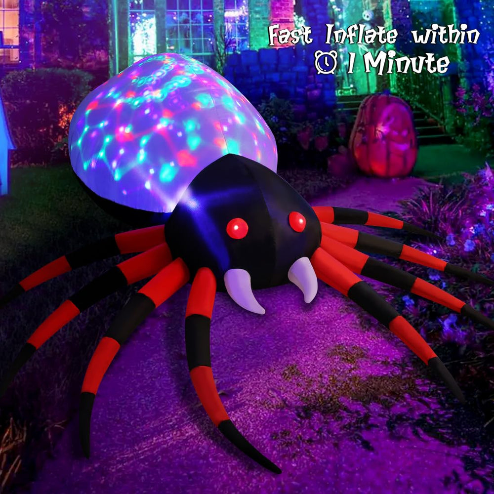Close-up of the red-eyed lighted Halloween spider inflatable