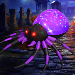 Close-up of the red eyes and fangs on the inflatable spider