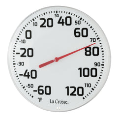 Close-up of the red temperature indicator on La Crosse thermometer