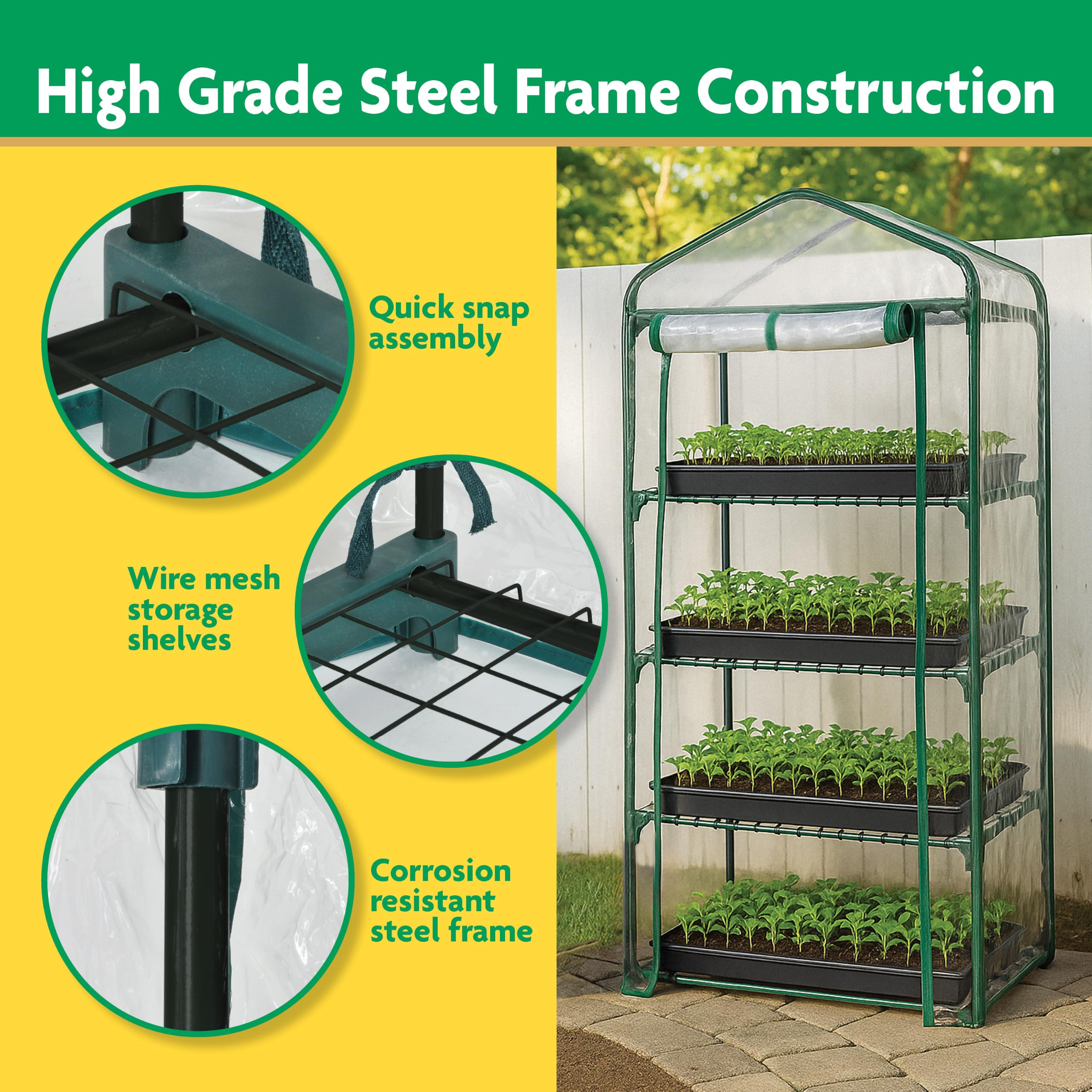Close-up of the roll-up zipper door of the greenhouse
