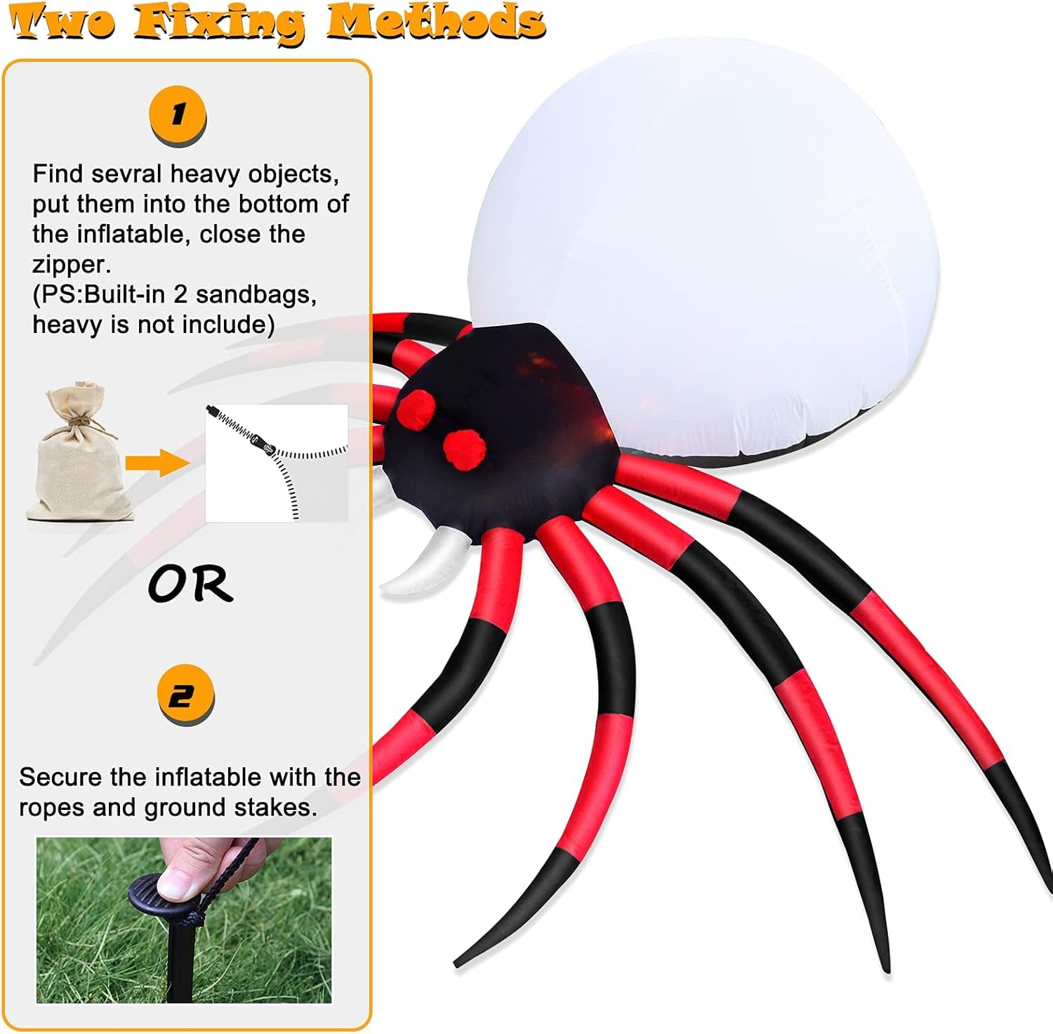 Close-up of the rotating LED light on the inflatable spider