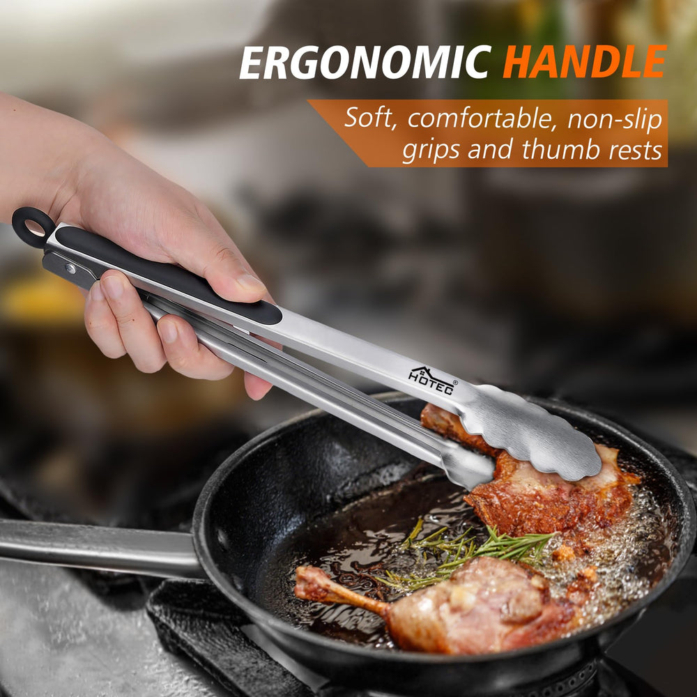 Close-up of the silicone-cushioned handle on HOTEC tongs