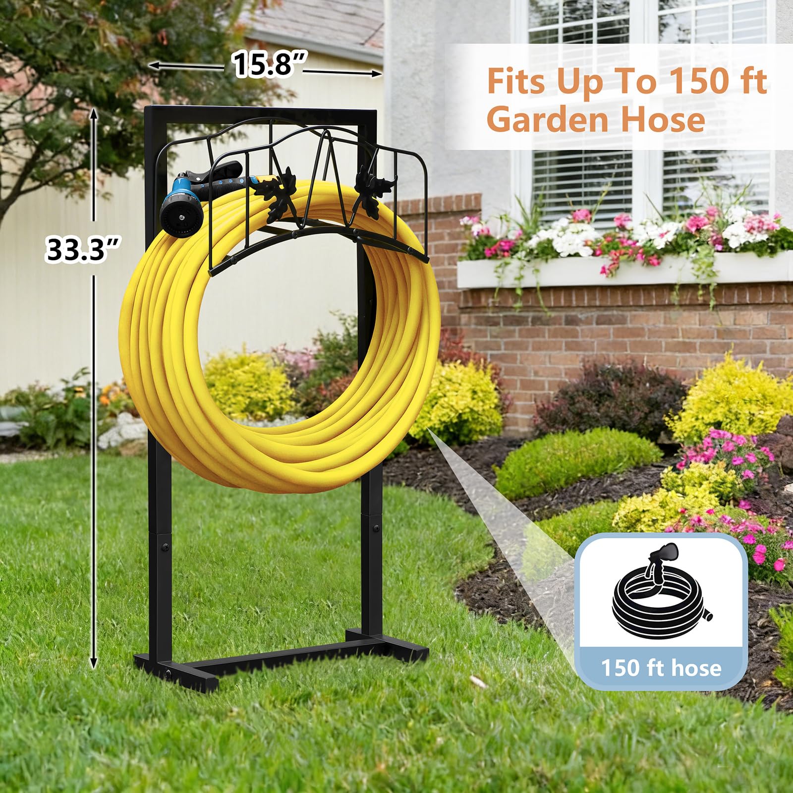 Close-up of the Skypatio Garden Hose Holder's metal tubing