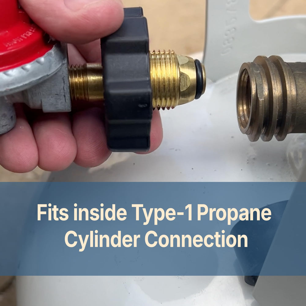 Close-up of the soft nosed POL fitting of the propane regulator