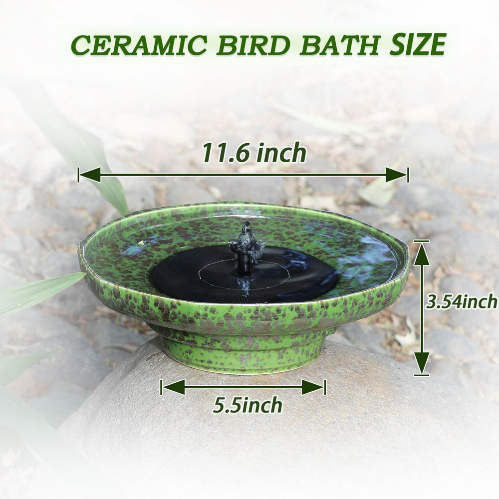 Close-up of the solar fountain feature of the bird bath
