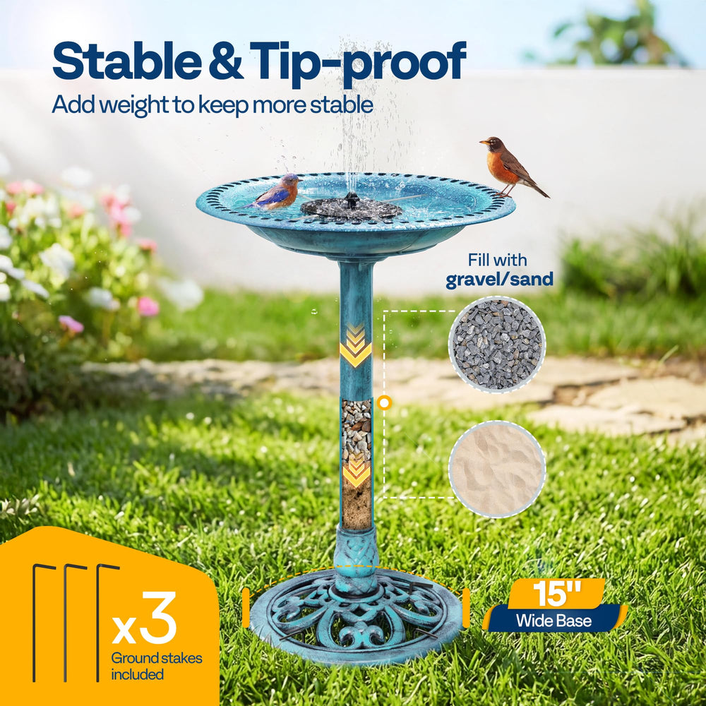 Close-up of the solar fountain nozzles on VIVOHOME Bird Bath