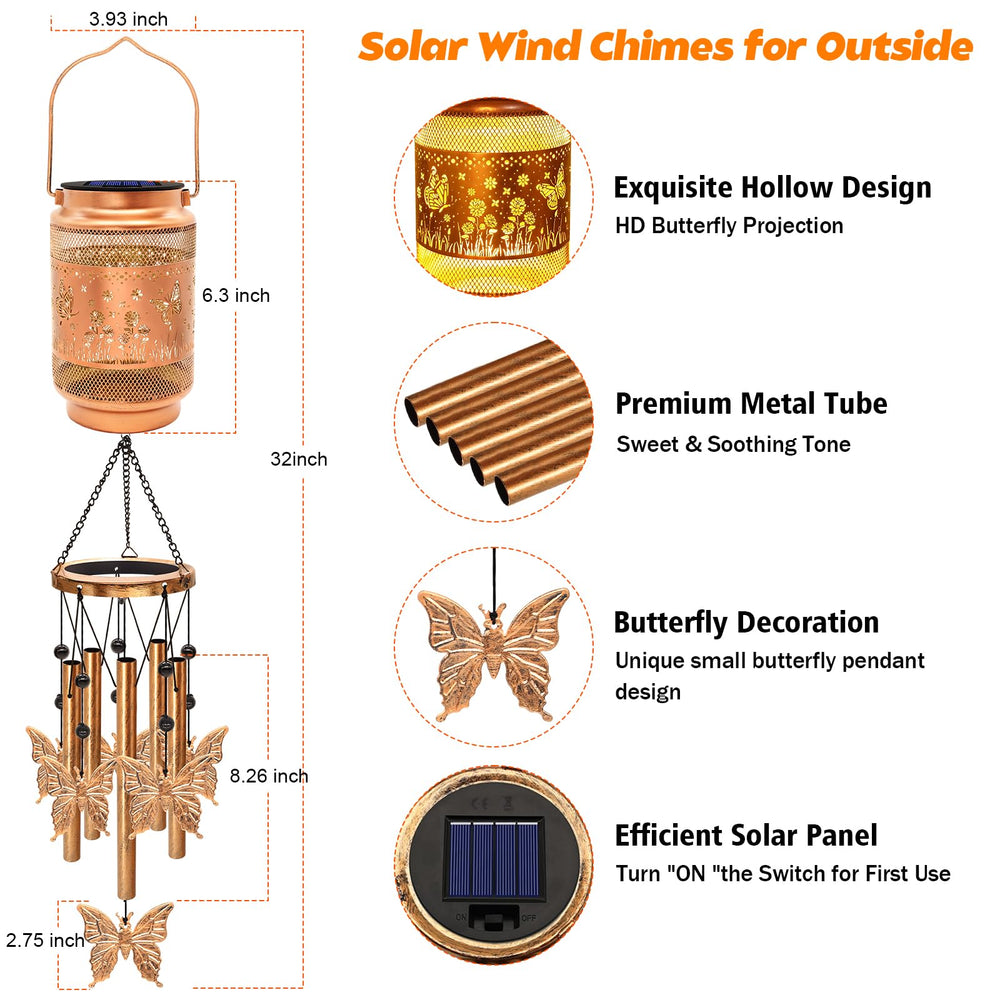 Close-up of the solar lantern feature on the wind chime