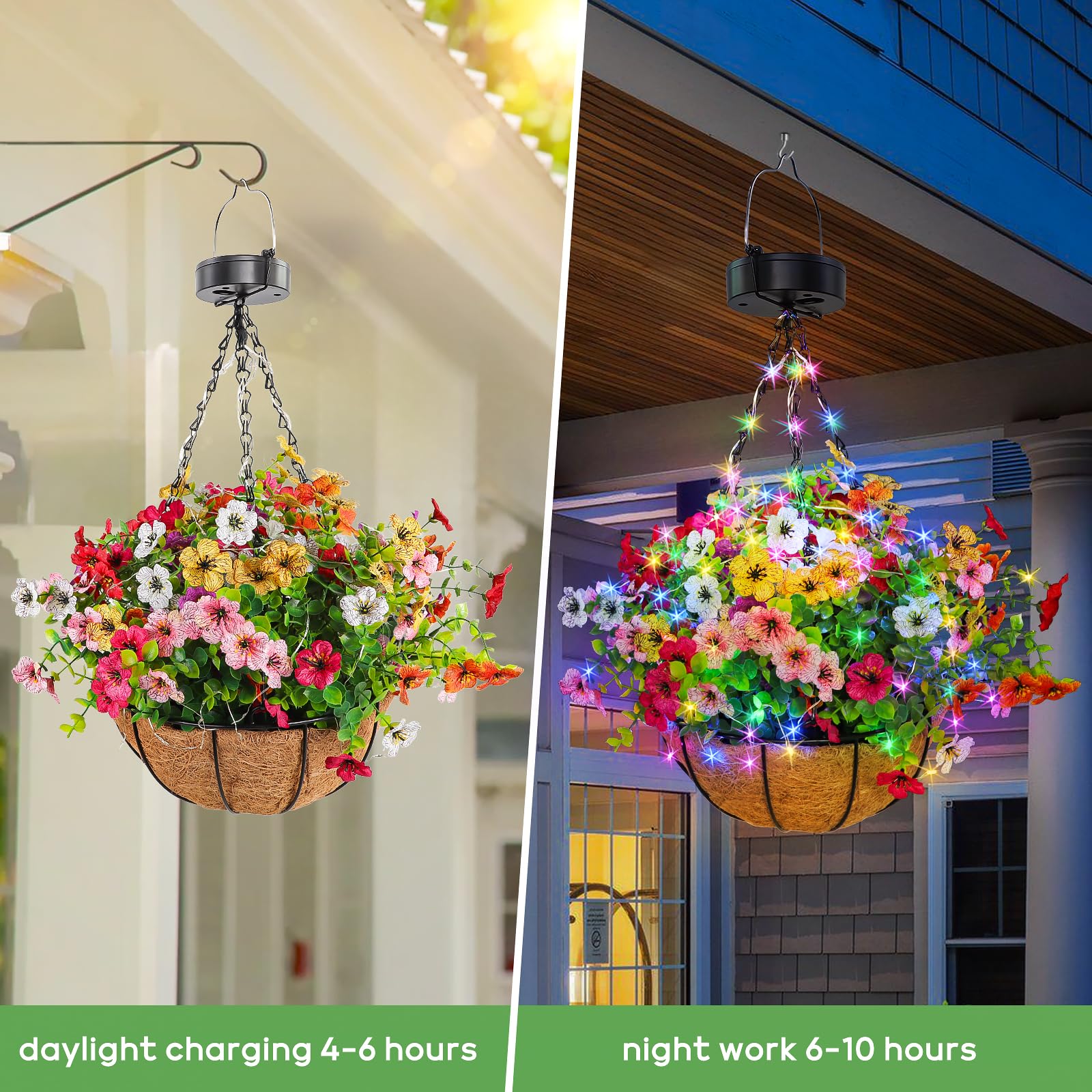Close-up of the solar panel on GOESWELL Hanging Flower Basket