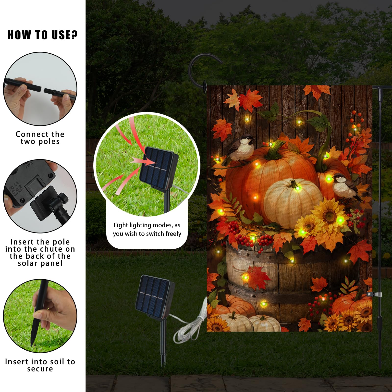 Close-up of the solar panel on LPREUTWN Lighted Pumpkin Garden Flag