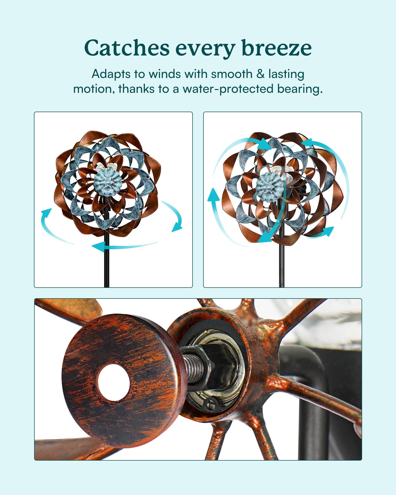 Close-up of the solar panel on the Cyan Oasis Wind Spinner