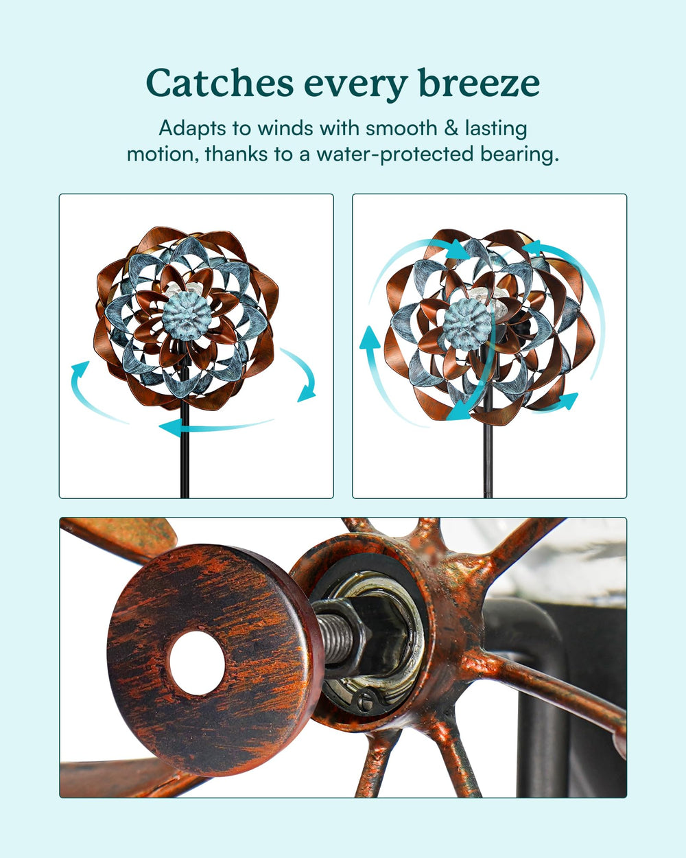 Close-up of the solar panel on the Cyan Oasis Wind Spinner