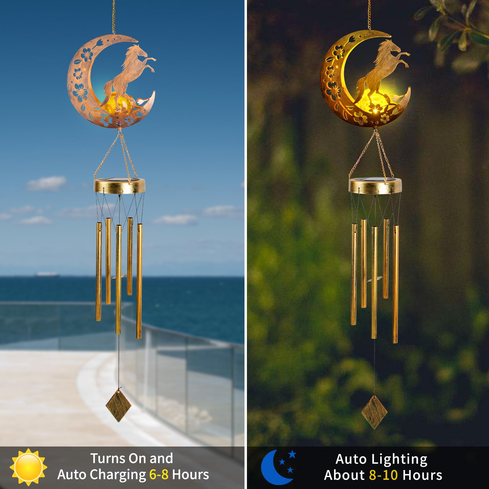Close-up of the solar panel on the JOBOSI Moon Horse Wind Chime