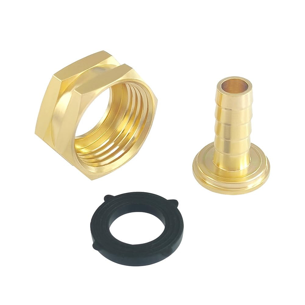 Close-up of the solid brass material of the garden hose adapter