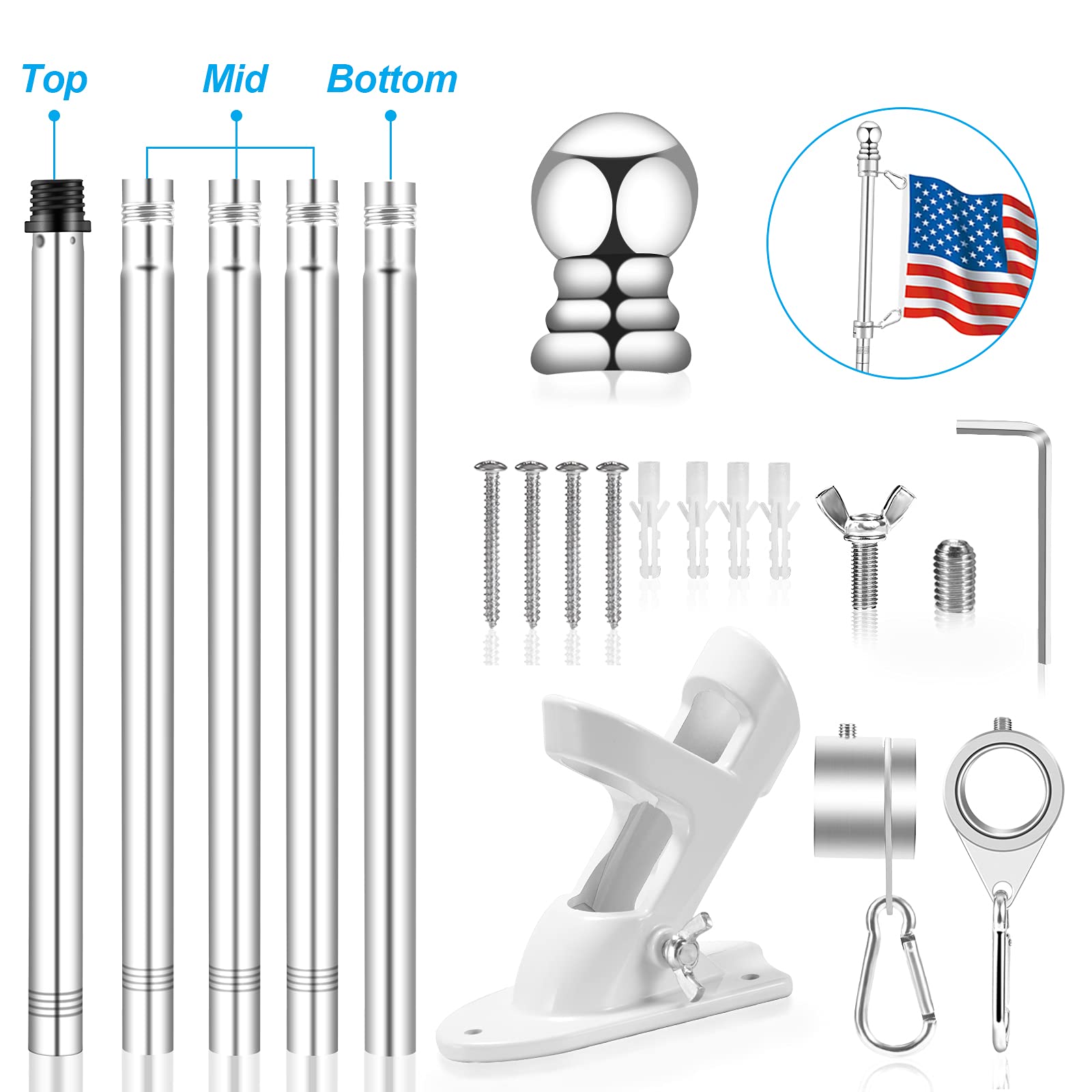 Close-up of the stainless steel flag pole with holder