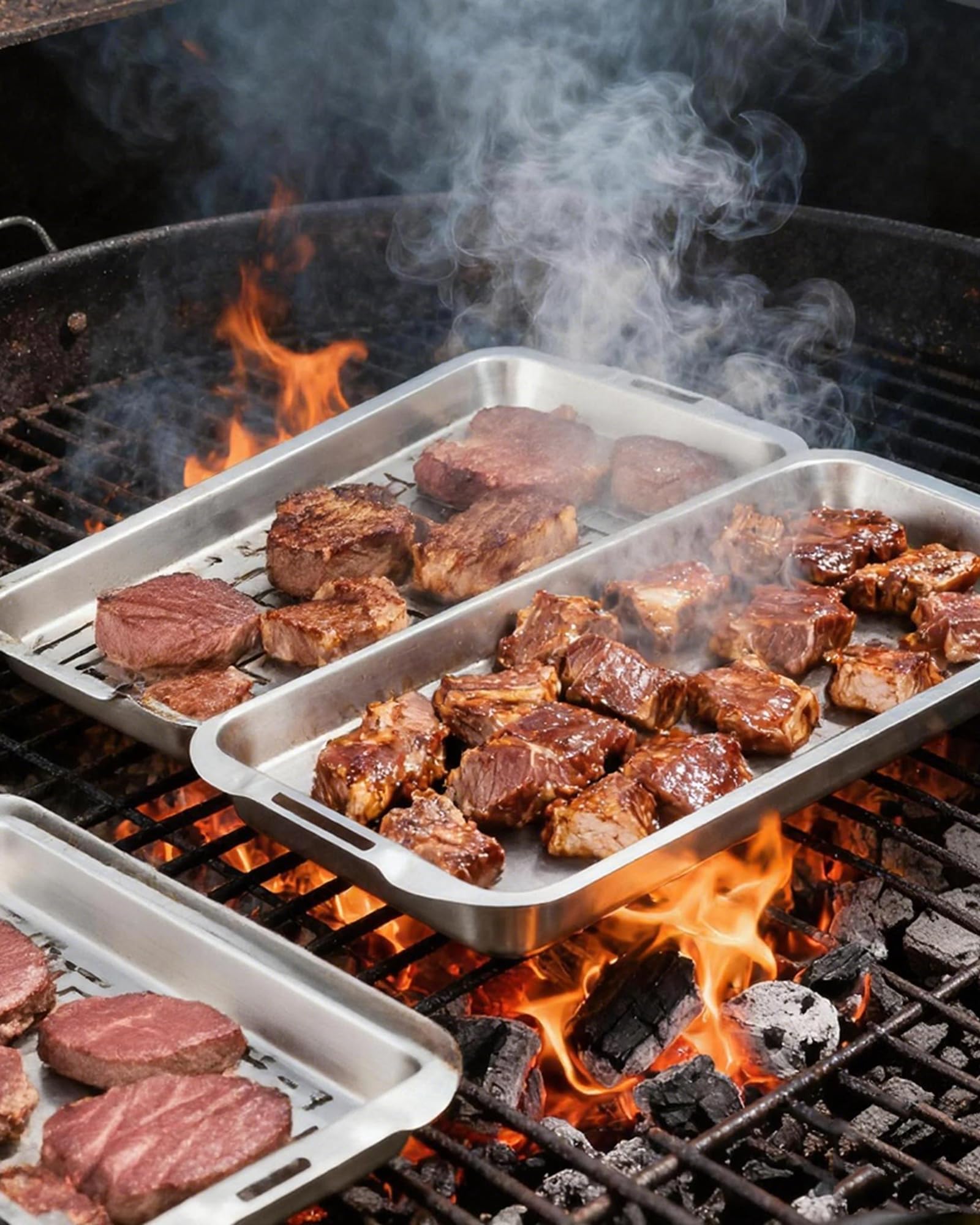 Close-up of the stainless steel grill pan with cooling rack