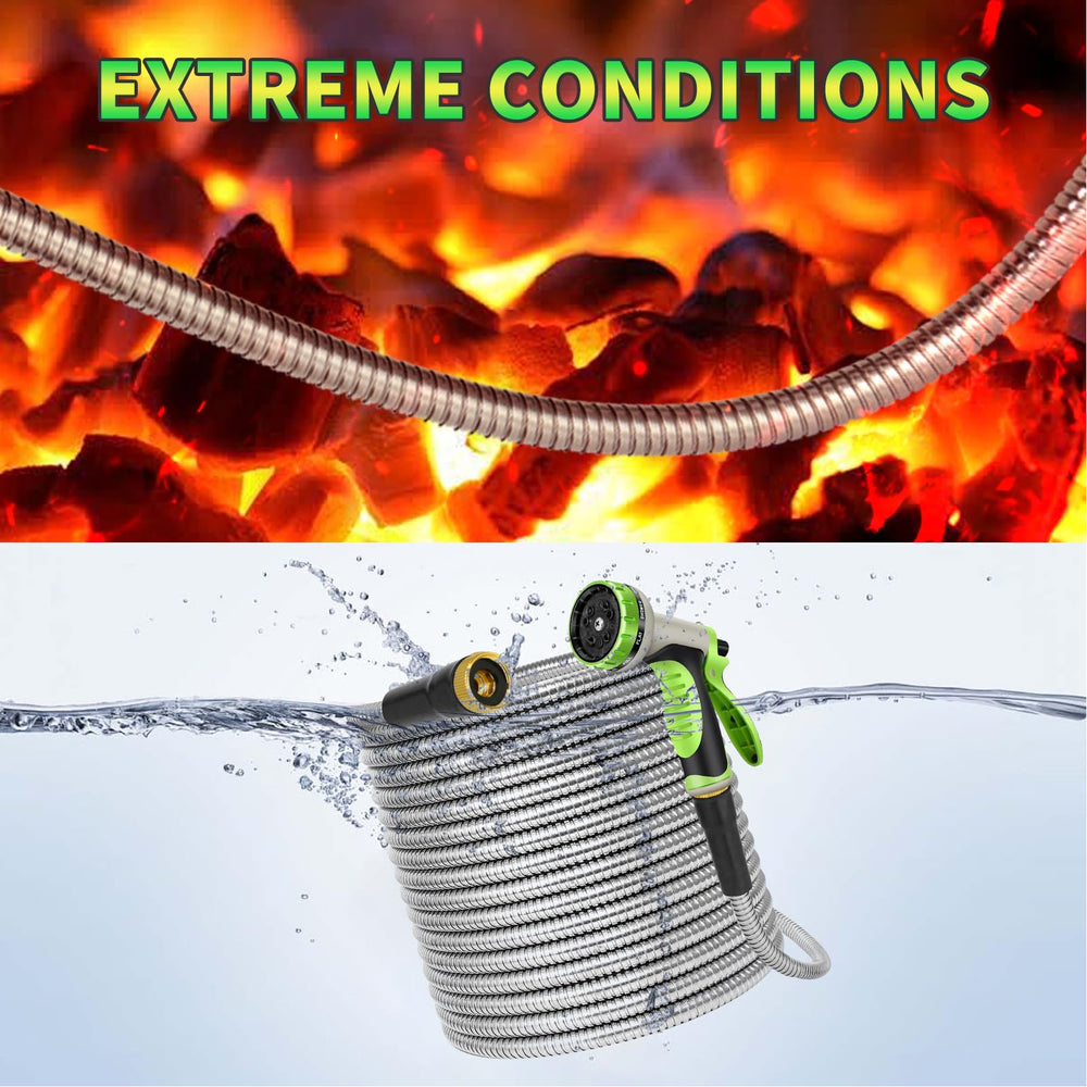 Close-up of the stainless steel material of the hose