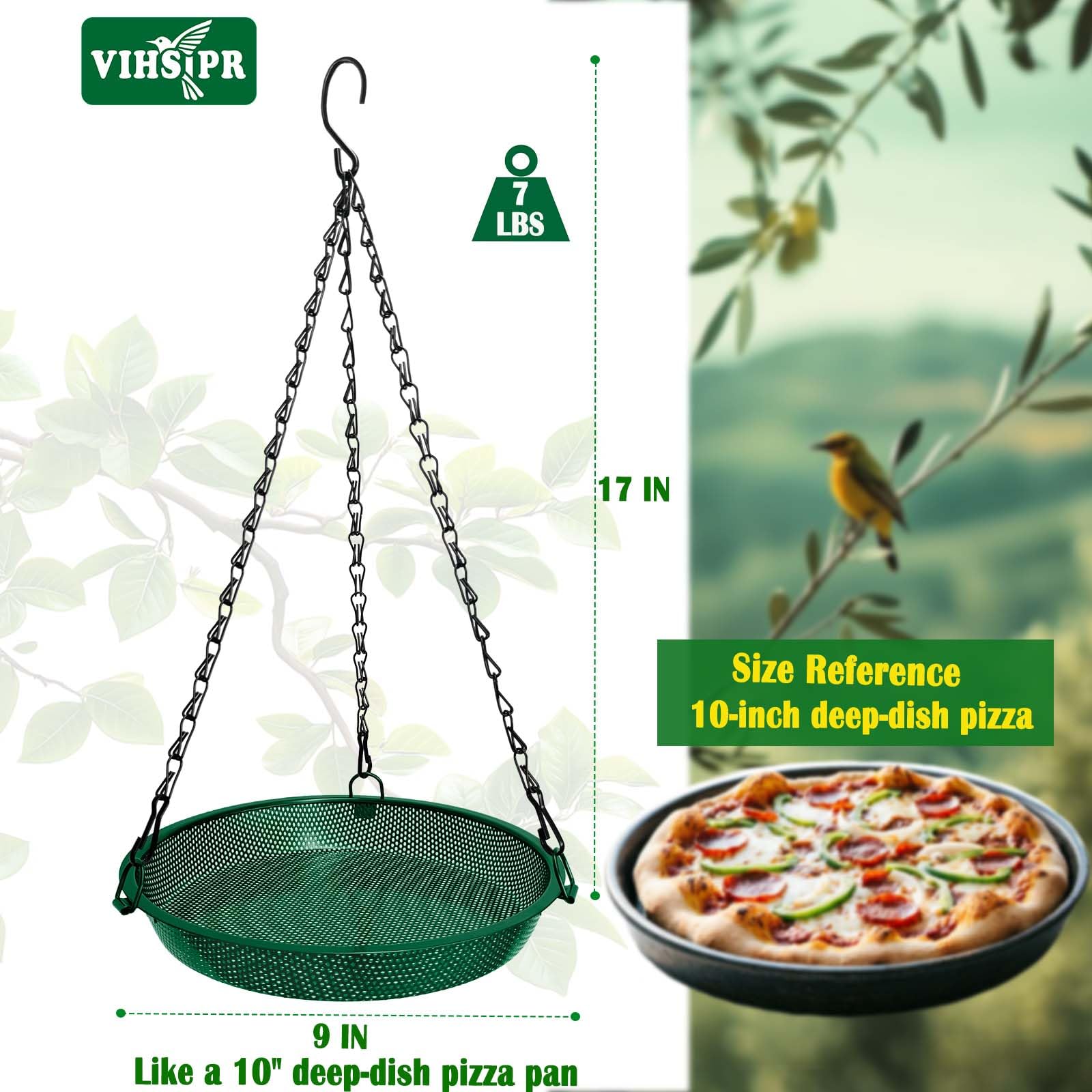 Close-up of the stainless steel mesh tray of the VIHSIPR bird feeder