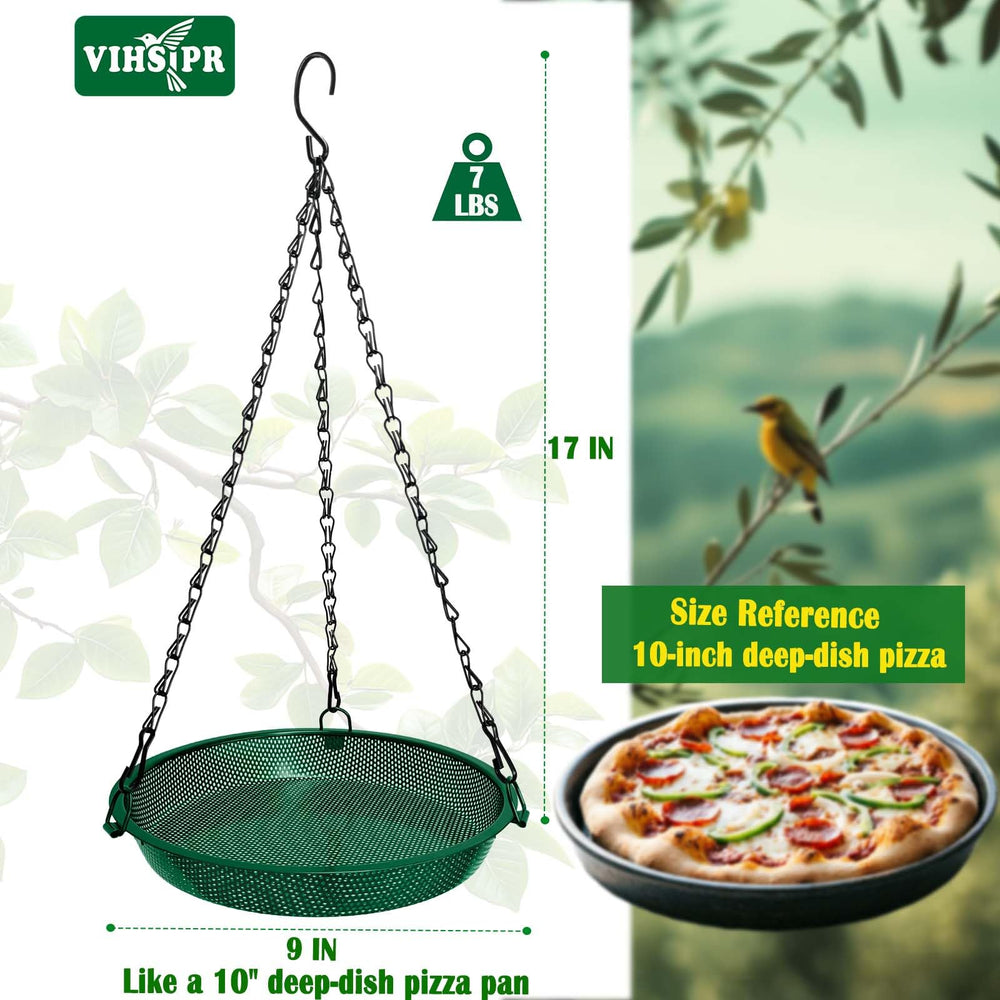 Close-up of the stainless steel mesh tray of the VIHSIPR bird feeder