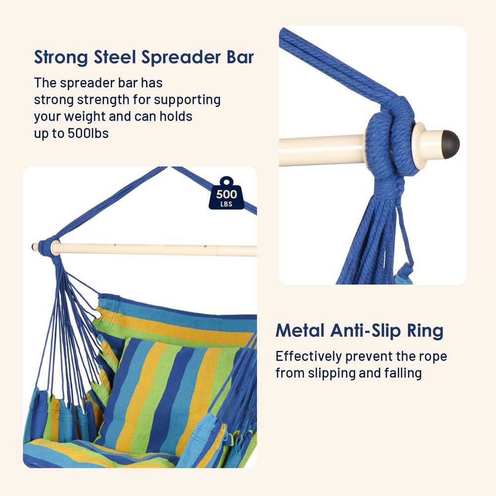 Close-up of the steel spreader bar and anti-slip rings