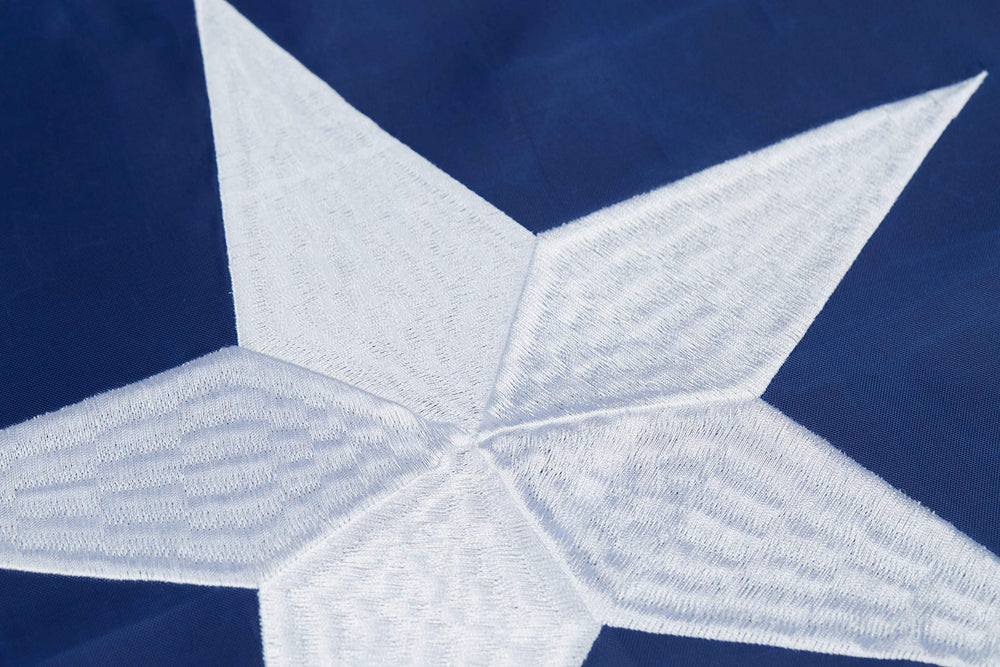 Close-up of the stitching on the fly end of the Texas Flag