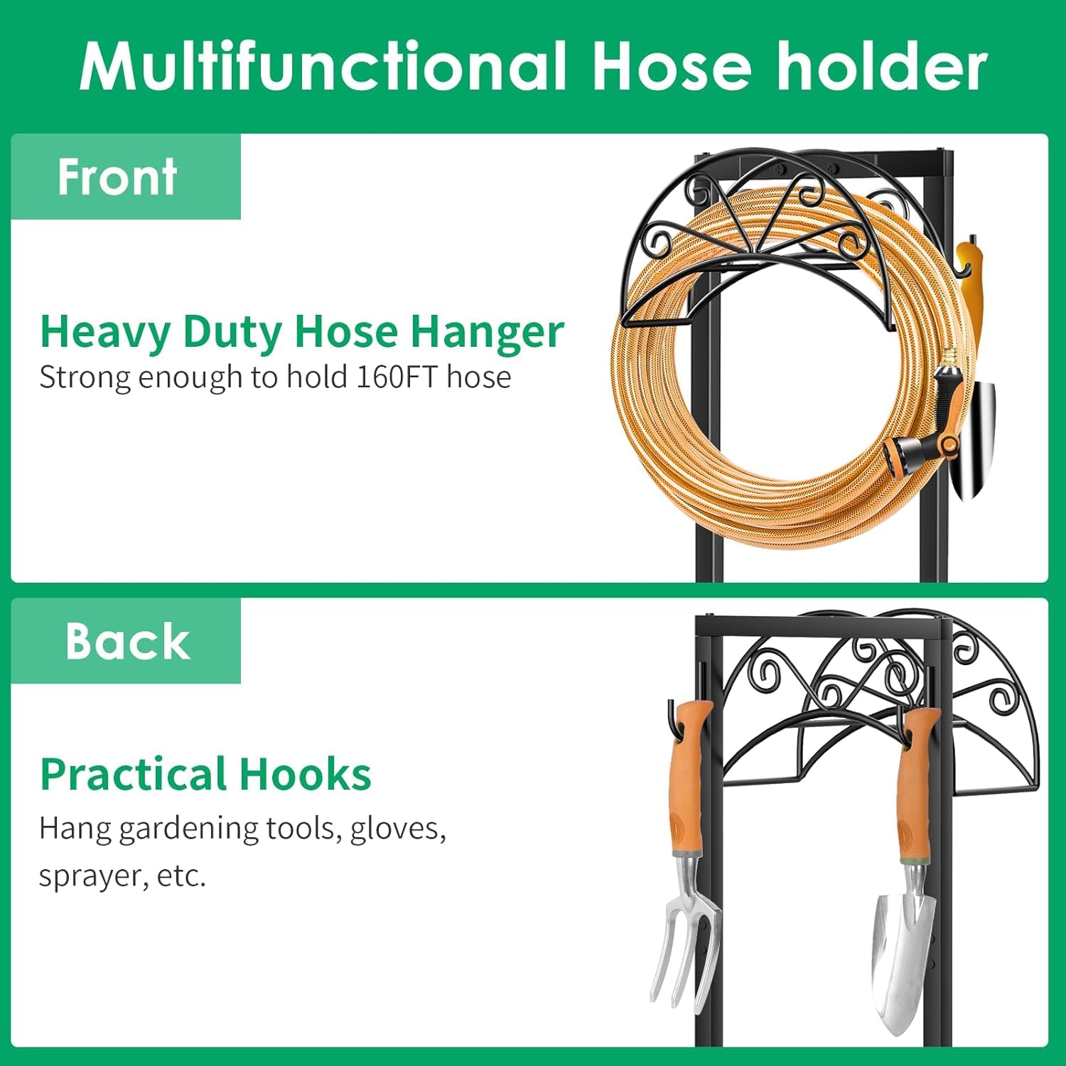 Close-up of the sturdy metal frame of TomCare Hose Holder